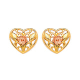 Heart Stud Earrings in 14K Two-Tone Gold and Butterfly Backing