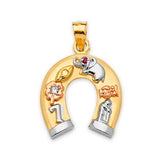 Red & White CZ Symbols Ladies Pendant in 14K Tri-Color Gold