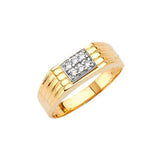 White CZ Fancy Mens Ring in 14K Two-Tone Gold