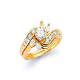 Anillo de Compromiso de Dos Piezas con Circonia Cúbica Blanca y Engaste Pavé en Oro de 14K
