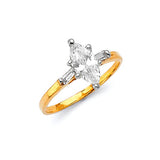 White CZ High-Polish Engagement Ring in 14K Two-Tone Gold