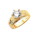 White CZ Diamond-Cut Engagement Ring in 14K Gold