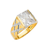 White CZ Center-Stone Mens Ring in 14K Two-Tone Gold
