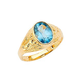 Blue CZ Mens Ring in 14K Gold
