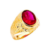 Red CZ Guadalupe Center-Stone Mens Ring in 14K Gold