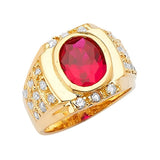 Red & White CZ Center-Stone Mens Ring in 14K Gold