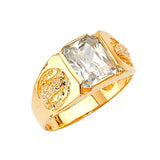 White CZ Guadalupe Center-Stone Mens Ring in 14K Gold
