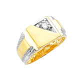 White CZ Mens Ring in 14K Two-Tone Gold