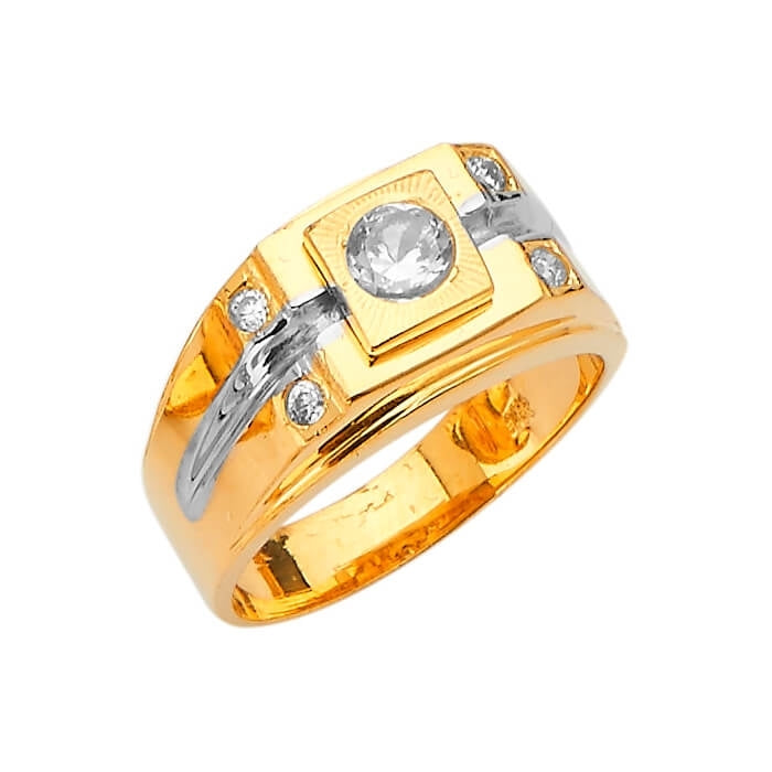 White CZ Fancy Mens Ring in 14K Tri-Color Gold – Oro Club
