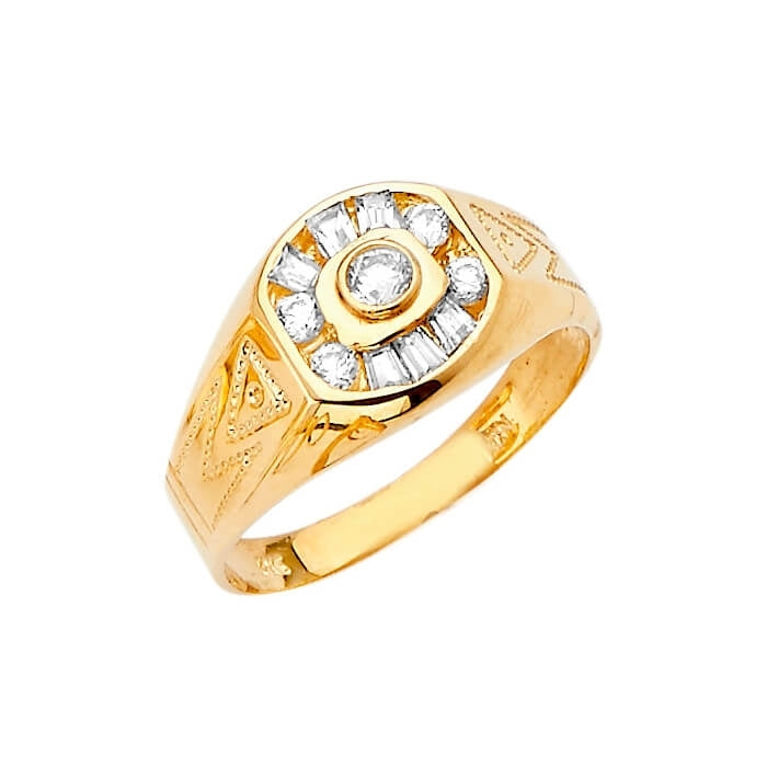 White CZ Fancy Mens Ring in 14K Gold – Oro Club