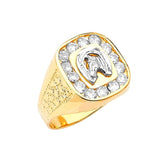 White CZ Horse Mens Ring in 14K Two-Tone Gold