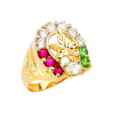 Multi-Color CZ Marijuana Mens Ring in 14K Gold