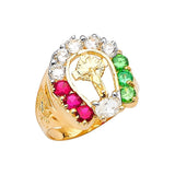 Multi-Color CZ Crucifix Mens Ring in 14K Gold