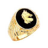 Onyx Horse Mens Ring in 14K Gold
