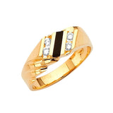 White CZ and Onyx Mens Ring in 14K Gold