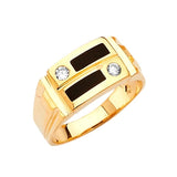 White CZ and Onyx Mens Ring in 14K Gold