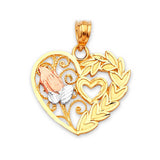 Heart Ladies Pendant in 14K Tri-Color Gold