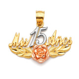 Flower Quinceañera Pendant in 14K Tri-Color Gold