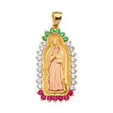 Green, White & Red CZ Guadalupe Ladies Pendant in 14K Two-Tone Gold