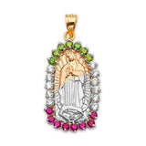 Green, White & Red CZ Guadalupe Ladies Pendant in 14K Two-Tone Gold