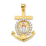 White CZ Anchor Pendant in 14K Tri-Color Gold
