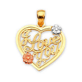Heart Ladies Pendant in 14K Tri-Color Gold