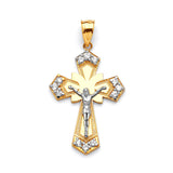 White CZ Crucifix Pendant in 14K Two-Tone Gold