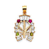 Green, White & Red CZ Marijuana Pendant in 14K Gold