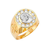 White CZ Jesucristo Mens Ring in 14K Two-Tone Gold