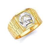 Horse Mens Ring in 14K Two-Tone Gold