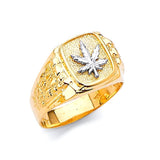 Marijuana Mens Ring in 14K Two-Tone Gold