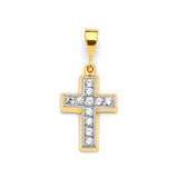 White CZ Cross Pendant in 14K Two-Tone Gold