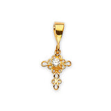 White CZ Cross Ladies Pendant in 14K Gold