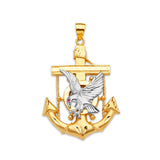 Red CZ Anchor Mens Pendant in 14K Two-Tone Gold