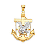Red CZ Anchor Mens Pendant in 14K Two-Tone Gold