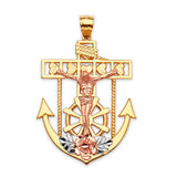 Anchor Pendant in 14K Tri-Color Gold