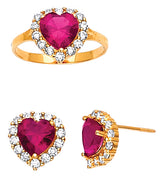 Red CZ Girls Two-Piece Set in 14K Gold