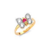 Red & White CZ Butterfly Kids Ring in 14K Two-Tone Gold
