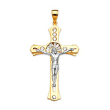 White CZ Crucifix Pendant in 14K Two-Tone Gold
