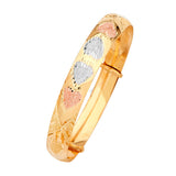 Adjustable 5"-6" Heart Girls Bangle in 14K Tri-Color Gold