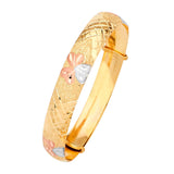 Adjustable 5"-6" Heart Girls Bangle in 14K Tri-Color Gold