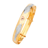 Adjustable 5"-6" Heart Girls Bangle in 14K Tri-Color Gold
