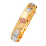 Adjustable 7"-8" Guadalupe Ladies Bangle in 14K Tri-Color Gold