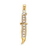 White CZ Knife Mens Pendant in 14K Tri-Color Gold