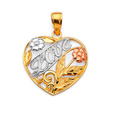 Heart Ladies Pendant in 14K Tri-Color Gold