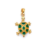 Green Enamel Turtle Ladies Pendant in 14K Gold