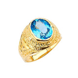 Blue CZ Center-Stone Mens Ring in 14K Gold