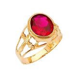 Red CZ Cross Center-Stone Mens Ring in 14K Gold