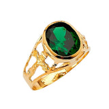 Green CZ Cross Center-Stone Mens Ring in 14K Gold