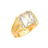 White CZ Guadalupe Center-Stone Mens Ring in 14K Gold